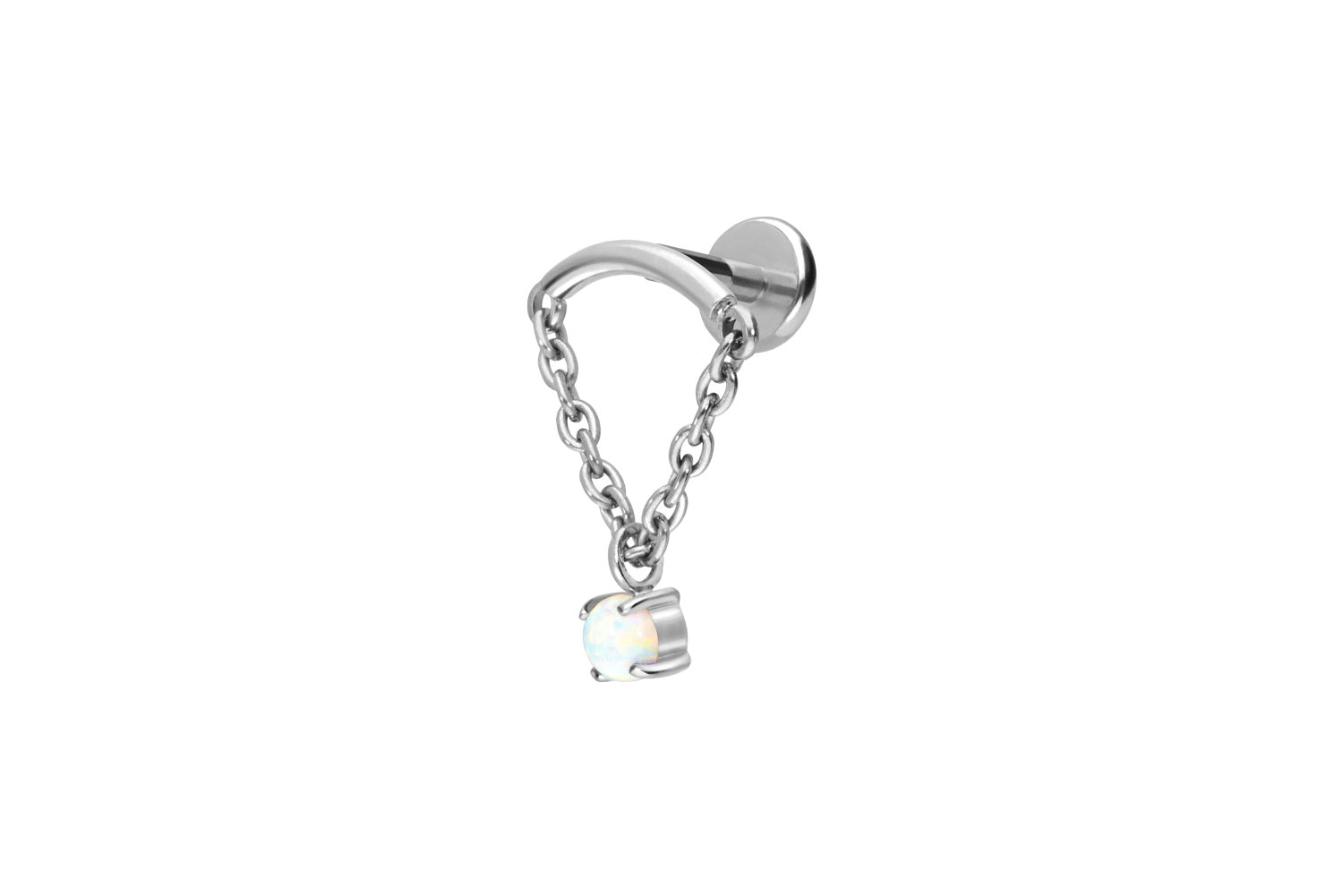Titan Labret Piercing mit Push Fit BOGEN + KETTE + SYNTHETISCHER OPAL